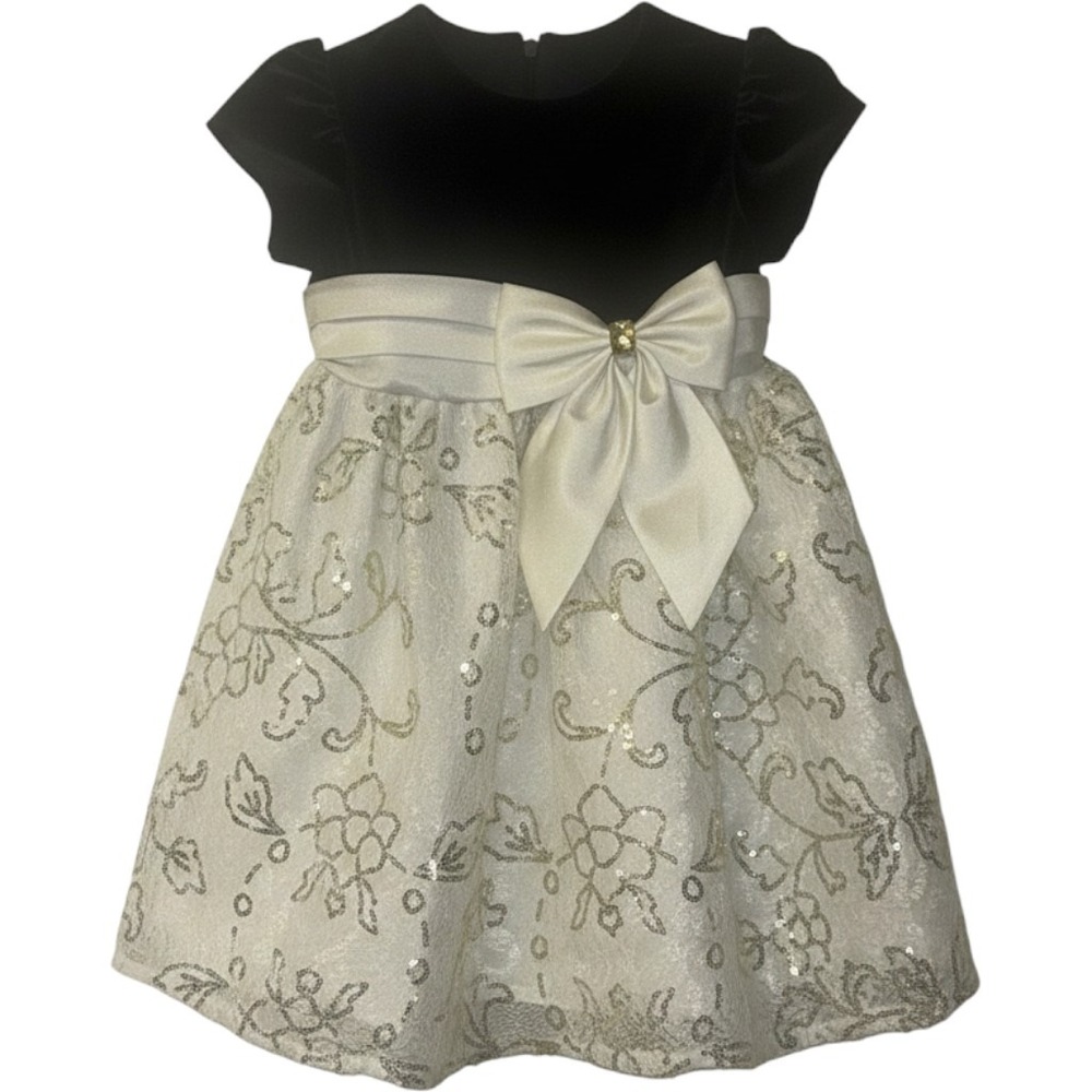Sorbet Girls Black Velvet White Lace Sequin Bow Party Dress Size 2T 67261SD